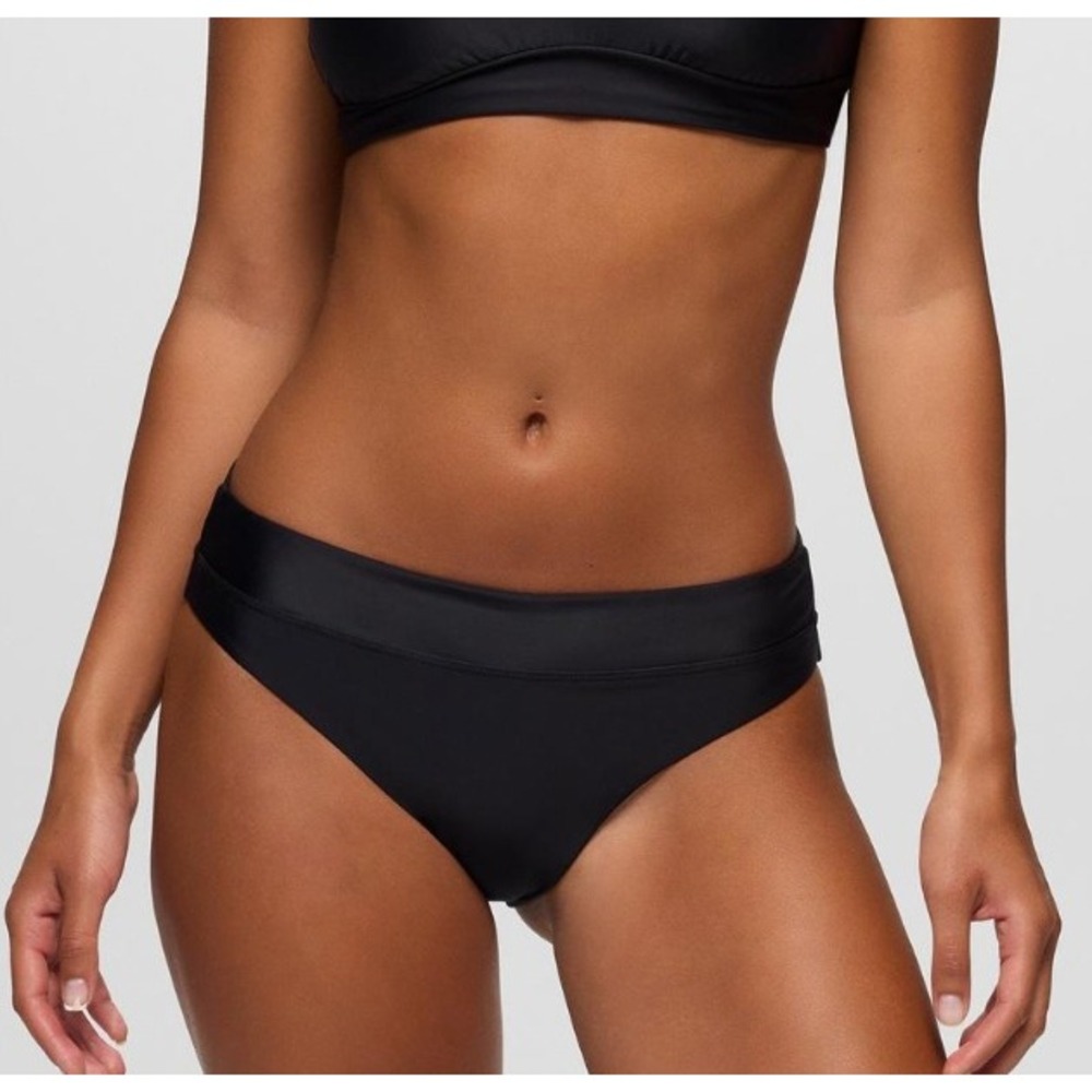prAna Summer Wave Bottom Black Bikini Swimsuit Mid Rise Full Coverage Womens M